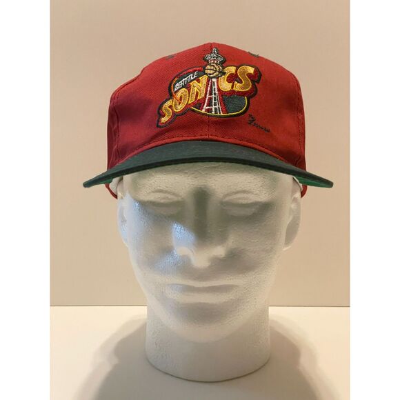 Vtg Sports Specialties Seattle Supersonics Sonics Snap Back Hat Red Green EUC - Picture 2 of 8